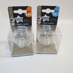 Tommee Tippee lot of 2 fast flow and med flow nipples closer to nature BPA free